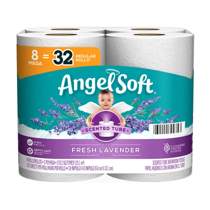 Angel Soft® Toilet Paper with Fresh Lavender Scent, 8 Mega Rolls = 32 Regular Rolls, 2-Ply Bath Tissue, 320 Sheets (Pack of 8)