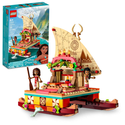 LEGO Disney Princess Moana's Wayfinding Boat Building Toy 43210 Disney Princess Toy Set with Moana and Sina Mini-Dolls, Dolphin Figure, Disney-Inspired Pretend Play Toy for Kids Boys Girls Ages 6+