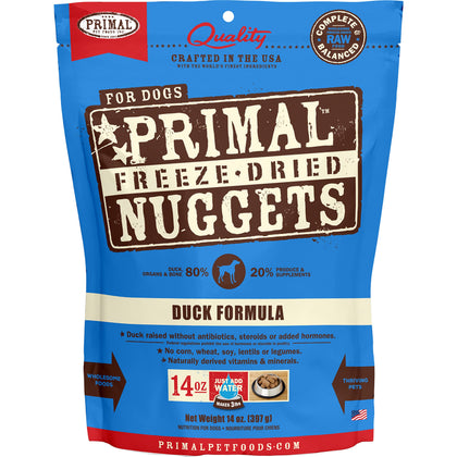 Primal Freeze Dried Dog Food Nuggets Duck, Complete & Balanced Scoop & Serve Healthy Grain Free Raw Dog Food, Crafted in The USA, 14 oz