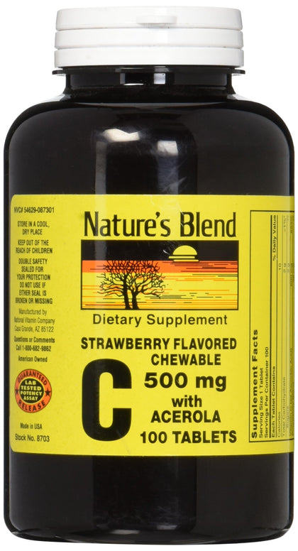 Nature's Blend Vitamin C Chewable Acerola, Strawberry 500 mg 100 Tablets