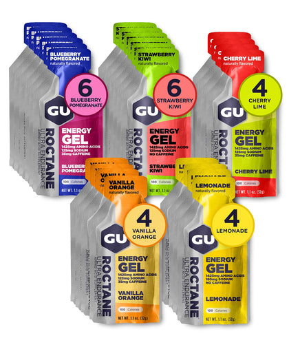 GU Energy Roctane Ultra Endurance Energy Gel, Quick On-The-Go Sports Nutrition for Running and Cycling, Assorted Flavors (24 Packets)