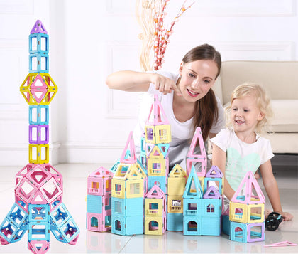 dreambuilderToy 108 Piece Magnetic Tiles,Magnet Building Blocks,STEM Building logs for Girls and Boys Birthday Gift (108 Pieces)