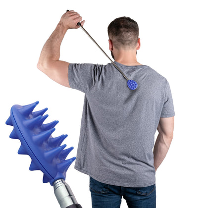 Extendable Cactus Back Scratcher - Double Side Itch Reliever for Back, Neck, Head, Beard, and Body | 16 Spikes per Side, 8.5 Inches Compact Back Scratcher Extendable to 24.5 Inches (Blue)