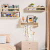 QimCoor Nursery Book Shelves Set of 4+1, 16.5inch Floating Wall Bookshelf for Kids Room, Natural Solid Wood Book Shelf for Baby Nursery Room, Wall Shelves for Bedroom Decor, Toy Storage Shelves
