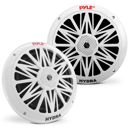Pyle 8 Inch Dual Marine Speakers 10 Inch Outer Frame Waterproof and Weather Resistant Outdoor 300 Watt Power and Poly Carbon Cone and Cloth Surround - 1 Pair - PLMR82 (White)