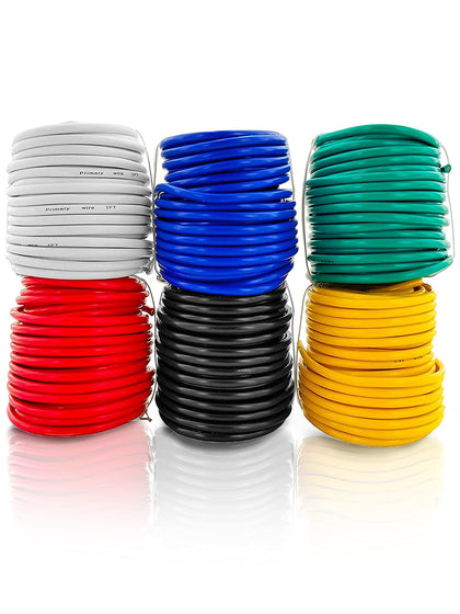 GS Power 16 AWG (American Wire Gauge) OFC Pure Copper Automotive Primary Wire 6 Roll Color Combo (50 Feet Roll, 300 FT Total) for 12V Car Audio Video Trailer Harness Wiring (Also in 14 & 18 GA Combo)