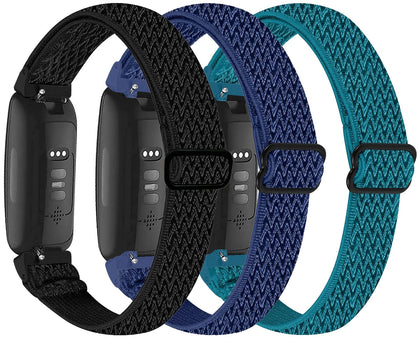 3-Pack Elastic Nylon Bands Compatible with Fitbit Inspire 3/Inspire 2/Inspire HR/Inspire/Ace 3/Ace 2, Breathable Adjustable Replacement Stretchy Nylon Loop Wristband Sport Strap for Women Men, 305