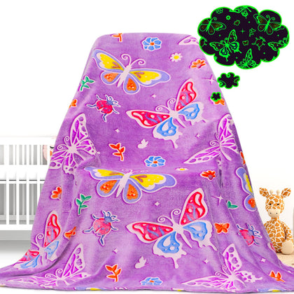 Butterfly Blanket Glow in The Dark Blanket Gift for Girls, Toys for 1 2 3 4 5 6 7 8 9 10 Year Old Girls Birthday Gifts Butterfly Blanket Gifts for Adults Kids,Soft Warm Fuzzy Kids Throw Blanket