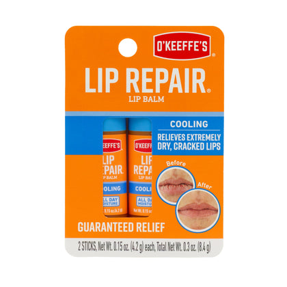 O'Keeffe's Cooling Relief Lip Repair Lip Balm for Dry, Cracked Lips, Stick, Twin Pack