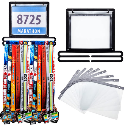 Race Medal Display Wall Mounted Medal Hanger Running Bib and Medal Holder Hanging Medal Rack Display Square Shape Medal Holders with Bib Holder Minimum Display of 40 Medals and 20 Race Bibs