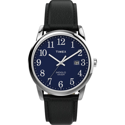Timex Men's Easy Reader 38mm Watch - Silver-Tone Case Blue Dial with Black Leather Strap