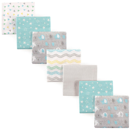 Luvable Friends Unisex Baby Cotton Flannel Receiving Blankets, Basic Elephant 7-Pack, One Size