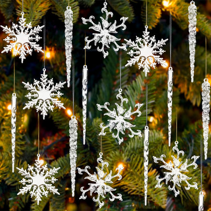 VGOODALL 36PCS Christmas Snowflake Decorations, 4inch Icicles Ornaments Set Clear Snowflake Acrylic Christmas Ornaments for Santa Outdoor Party Tree Decoration Craft