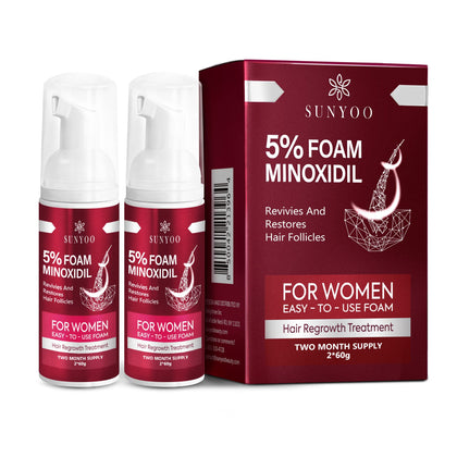 SUNYOO 5% Minoxidil Foam for Hair Thinning and Hair Loss, Hair Growth Treatment for Women's Thicker and Fuller Hair, 2 Pack of 60g