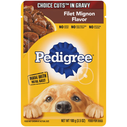 PEDIGREE CHOICE CUTS IN GRAVY Filet Mignon Flavor Adult Soft Wet Dog Food, 3.5 oz Pouches, 16 Pack