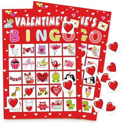 40 Players Valentine's Day Bingo Game Cards Class Party Supplies Activity