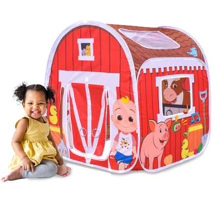 CoComelon Old MacDonald's Musical Barn Pop Up Tent - Easy to Setup Playhouse for Kids | Plays Music, Roll Up Door and Mesh Windows