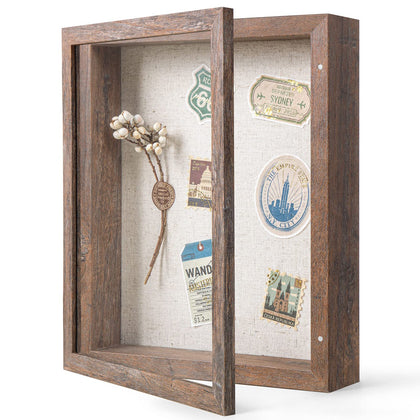 Califortree 8x10 Shadow Box Frame with Linen Back - Sturdy Memory Display Case of Flower, Pictures, Medals and More, Rustic Brown