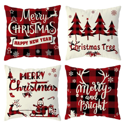 TGOOD Christmas Decorations Pillow Covers 18x18 Set of 4 Red Black Buffalo Check Plaid Pillow Cases Christmas Decor Pillow Covers for Sofa Couch Christmas Decorations Clearance Indoor Outdoor