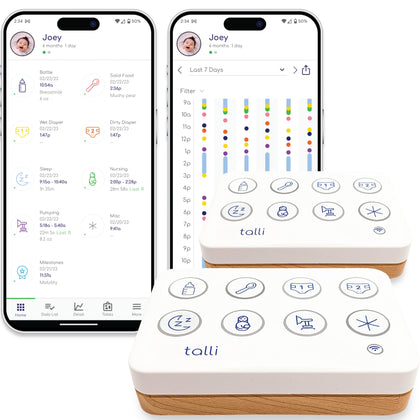 Talli Daily Baby Monitor - Log Feedings, Diapers, Sleep & More with 1-Touch, Device Links to The Talli App for Real-Time Monitoring & Sharing Data with Family, Caregivers & Doctors, Alexa Compatible
