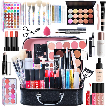 Pure Vie All-in-One Holiday Gift Makeup Set Cosmetic Essential Starter Bundle Include Eyeshadow Palette Lipstick Concealer Blush Mascara Foundation Face Powder - Makeup Kit for Women Full Kit