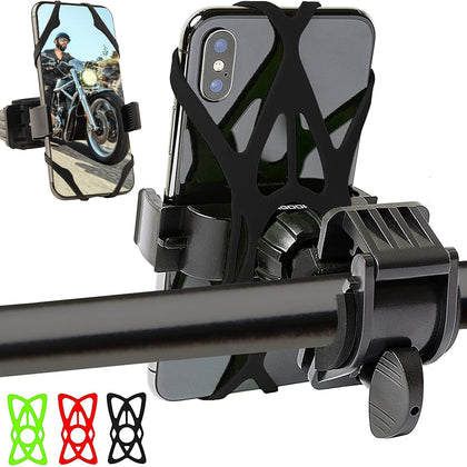 Mongoora Bike & Motorcycle Phone Mount - GPS Cell Phone Holder for Bicycle Handlebar - Easy to Install Bike Accessories Fits iPhone, Galaxy, Android - Stocking Stuffers - 3 Bands (Black, Red, Green)