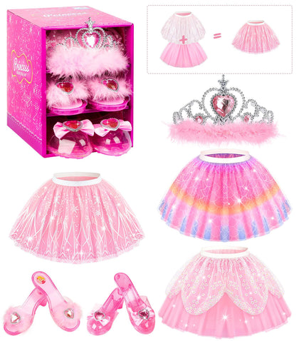 Jeowoqao Dress up Shoes Princess Dresses for Girls, Little Girls Princess Dress up Clothes Set- 1pc Tutu Skirt with 3ps Skirt Veils, Play Toys for Girls Age 3 4 5 6 Years Birthday Gift