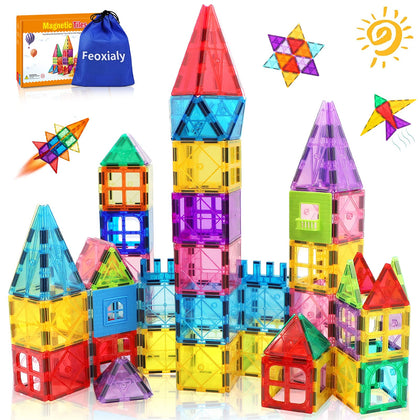 Feoxialy Magnetic Tiles for Kids Ages 3-5 4-8 STEM Educational Gifts Toys for 3 4 5 6 7+ Year Old Boys Girls Magnet Building Blocks Beginner Set Sensory Toddler Toys for Age 3-4 Christmas Birthday