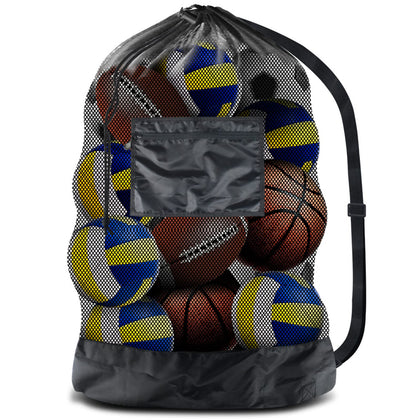 BROTOU Extra Large Sports Ball Bag Mesh Socce Ball Bag Heavy Duty Drawstring Bags Team Work for Holding Basketball, Volleyball, Baseball, Swimming Gear with Shoulder Strap (24 x 36)
