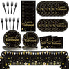 Wiooffen 24 Guests Happy Retirement Party Supplies, Black Gold Retirement Plates Napkins Tablecloth Forks Set for Farewell Party, Disposable Tableware Farewell Party Decorations Favors