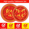 Wiooffen 96 Pcs Chinese New Year Tableware Set Happy 2024 Dragon year Plates Spring Festival Party Plates Chinese New Year Eve Plates and Napkins Paper Plates Napkins Forks for 24 Guests