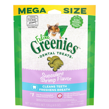 Greenies Feline Adult Natural Dental Care Cat Treats, Succulent Shrimp Flavor, 4.6 oz. Pouch