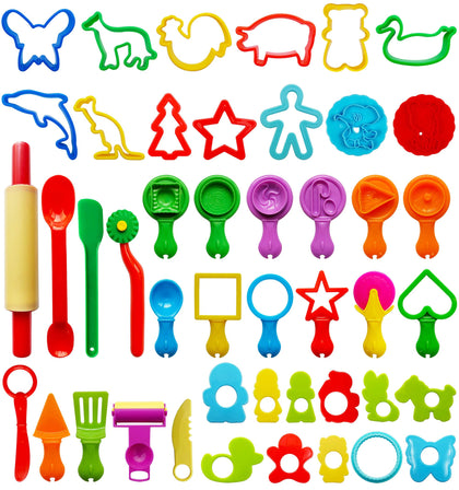 FRIMOONY Dough Tools Set for Kids, Various Plastic Molds, Assorted Colors, 45 Pieces