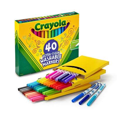 Crayola Ultra Clean Fine Line Washable Markers (40 Count), Colored Markers for Kids, Art Markers, Kids Craft Supplies, 3+