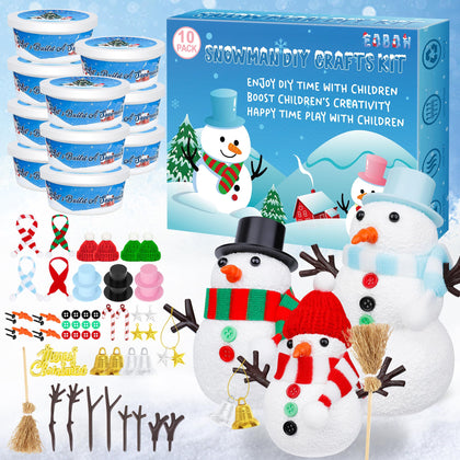 Snowman Crafts for Kids, 10 Pack Christmas Craft DIY Snowman Kit, Build a Snowman Kit Indoor Decorations, Creative Kids Air Dry Modeling Clay, Snowman Making Kit Gift Toys Activities Party Supplies