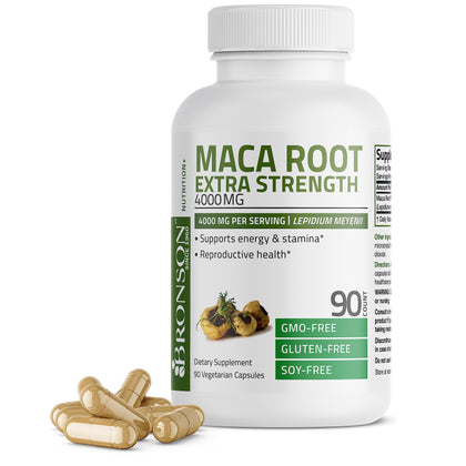 Bronson Maca Root Extra Strength 4000 MG per Serving, Lepidium Meyenii - Non-GMO, 90 Vegetarian Capsules