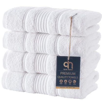 Qute Home 4-Piece Hand Towels Set, 100% Turkish Cotton Premium Quality Towels for Bathroom, Quick Dry Soft and Absorbent Turkish Towel, Set Includes 4 Hand Towels (White)