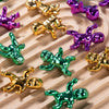 ZZYFGH Mardi Gras Bead Necklace 12 Pcs and Mini King Cake Babies 6 Pcs Metallic Gold Purple Green Party Costume Accessory