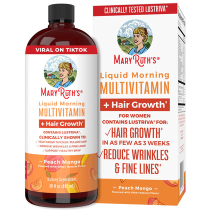 MaryRuth's Liquid Multivitamin for Women + Lustriva® Hair Growth Vitamins | Biotin 10000mcg | Vitamin D | Clinically Tested for Thicker Hair, Wrinkles, Fine Lines, Skin Care | Ages 18+ | 30 Fl Oz