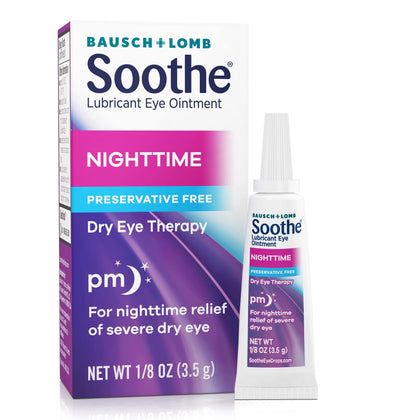 Soothe Eye Ointment by Bausch & Lomb, Lubricant Relief for Dry Eyes, Moisturizing & Comforting Nighttime Dry Eye Therapy, Suitable for Sensitive Eyes, Preservative Free, 1.8 Oz