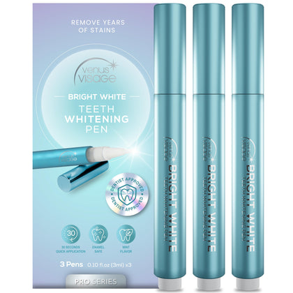 Venus Visage Teeth Whitening Pen Pro Series (3 Pens) - Dentist Approved Teeth Whitening Gel with Professional Formulation and Ingredients - Best Teeth Whitener Overnight & No Tooth Sensitivity