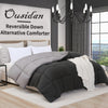 Ousidan Reversible Comforter Twin Size Down Alternative Quilt with Corner Tabs,Brushed Microfiber Cover Black/Dark Grey Comforter,Machine Washable,68x90Inches