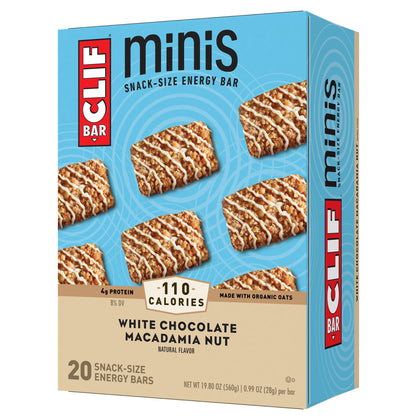 CLIF BAR Minis - White Chocolate Macadamia Nut Flavor - Made with Organic Oats - Non-GMO - Plant Based - Snack-Size Energy Bars - 0.99 oz. (20 Pack)