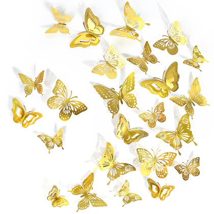 Butterfly Decorations 48 Pcs 4 Styles, 3D Butterfly Wall Decor 3 Sizes, Gold Wall Decor, Butterflies, Butterfly Stickers, Butterfly Baby Shower Decorations, Butterflies for Flower Arrangements