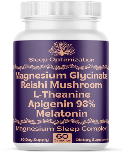 Magnesium Sleep Supplement with Magnesium Glycinate 500mg Reishi Mushroom 350mg L Theanine 300mg Apigenin 50mg Melatonin 3mg - Natural Sleep Aid for Deep Sleep, Sleep Support, Relaxation - Made in USA