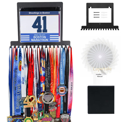 Lapetale Fashion Bib Vinyls Medal Hanger Display,Medal Holder with Bib Vinyls Hooks,Easy to Use,Medal Holder for Wall,Cheer Medal Holder Display 60 Medals and 30 Race Bibs-6 Vinyls Bonus