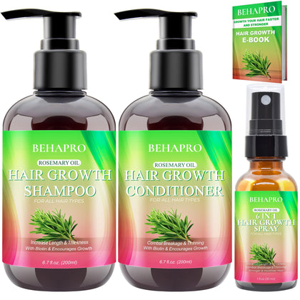Hair Growth Shampoo and Conditioner Set w/Heat Protectant Spray,Rosemary Biotin Keratin Argan Oil Sulfate Free Routine Hair Growth Products for Thinning Hair & Hair Loss,Birthday Gifts for Women Men