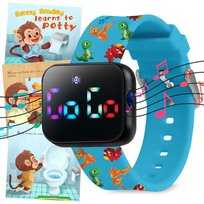 Potty Training Watch for Kids V2 - A Water Resistant Potty Reminder Device for Boys & Girls to Train Your Toddler with Fun/Musical & Vibration Interval Reminder with Potty Training eBook (Dinosaurs)