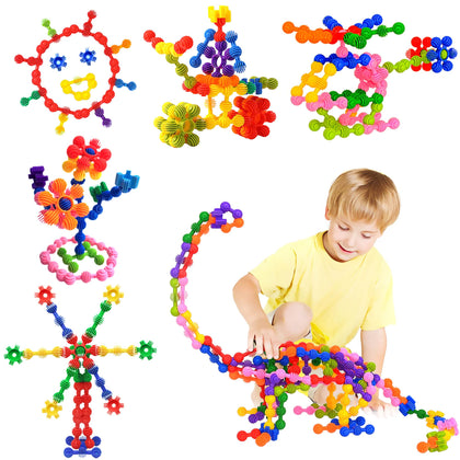 Kids Building Blocks STEM Toys, 120 PCS Plastic Gear Interlocking Sets That Bends - Safe Material - Toddler Educational Toy for Girls and Boys Aged 3+