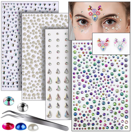 Face Gems Self Adhesive Face Jewels, Hair Pearls and Face Rhinestone for Makeup Festival, Stick On Gems for Face, Hair, Eye, Nail, Body, Bling Jewels for Makeup, Crafts, Home Decor Scrapbooking